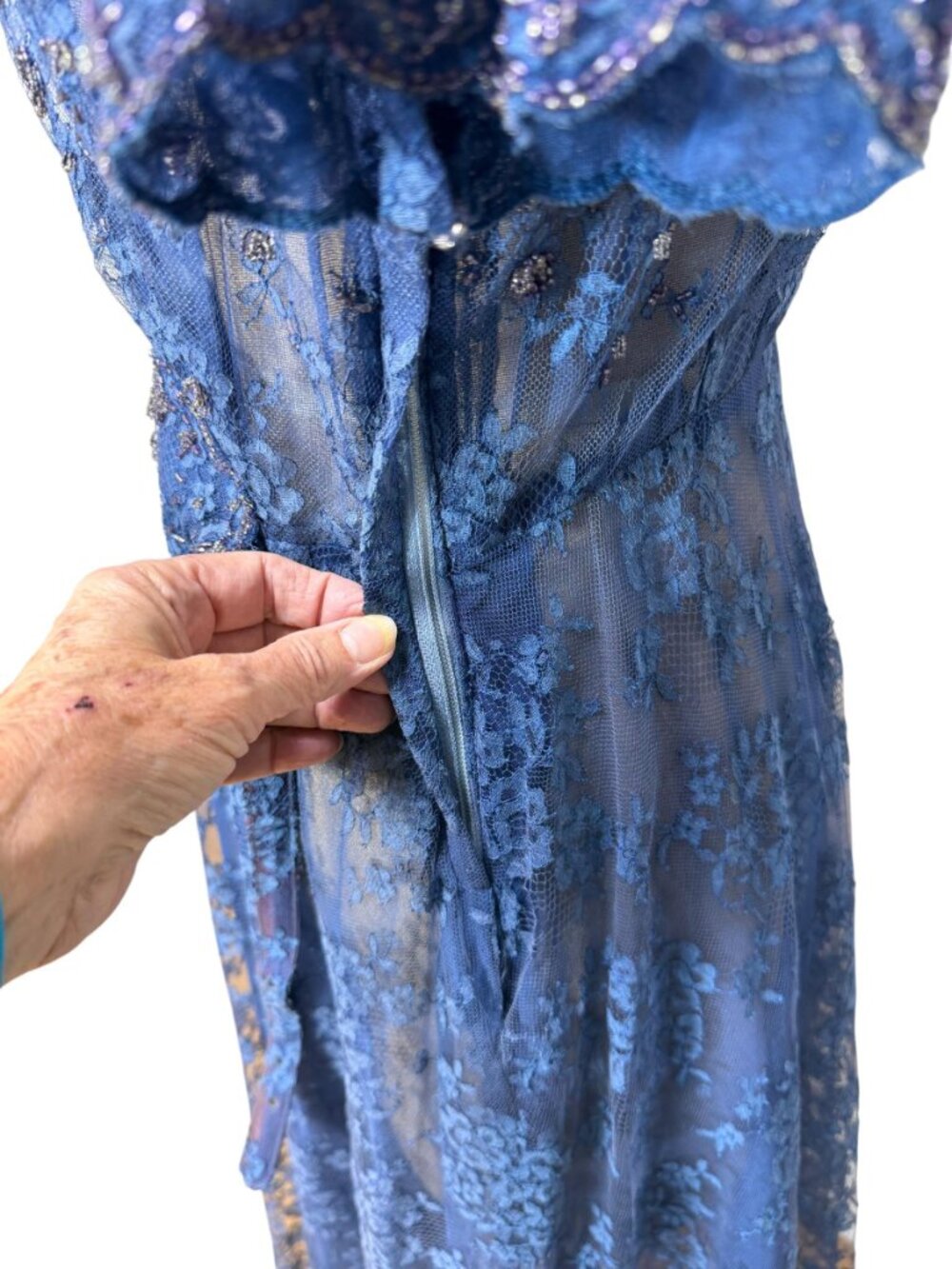 1950s blue lace dress with beaded accents Size L - Picture 11 of 11